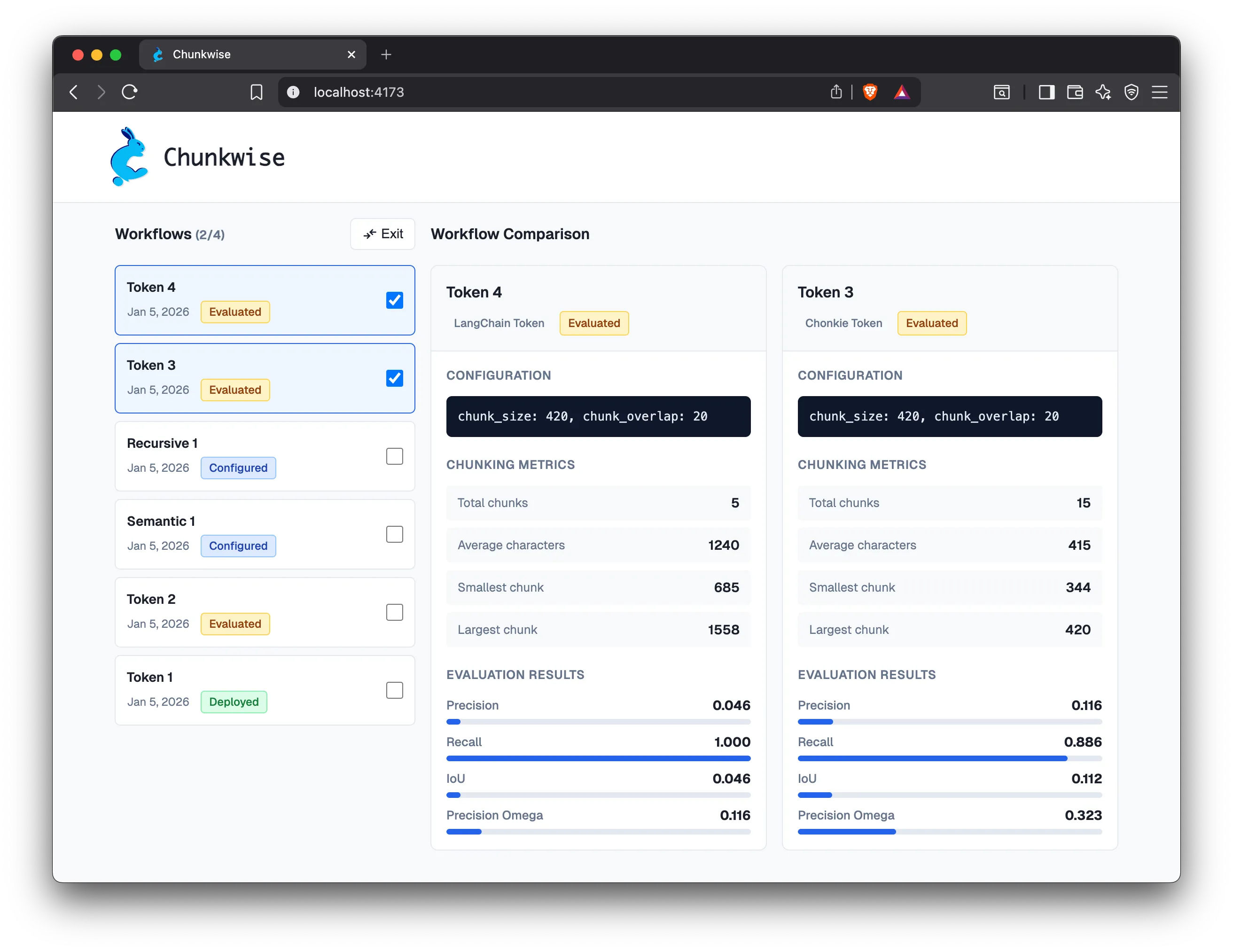 A screenshot of the client showing the comparison view